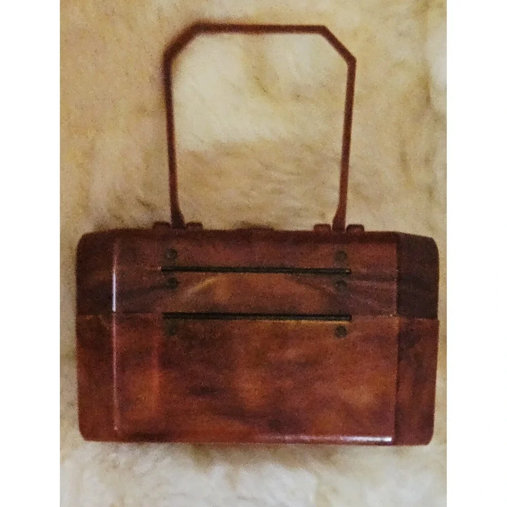 Fabco Lucite Purse Faux Tortoise Shell Box Dual Compartments